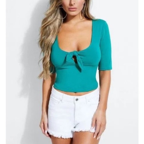 GUESS Celina V-Neck Tie-Front Top - Picture 1 of 6